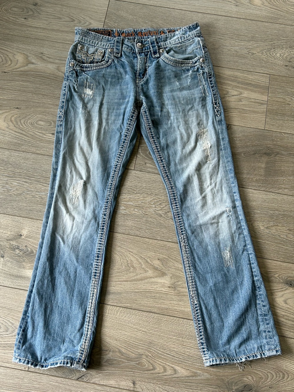Rock Revival Troy Straight Distressed Jeans Men’s Sz 30